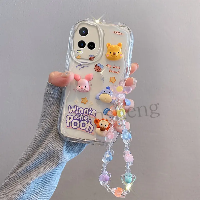 Ốp Silicon Gợn Sóng Trong Suốt Cho VIVO Y21, Y21S, Y21A, Dễ Thương, Hoạt Hình 3D, Hoa Tulip, Thỏ, Động Vật, Kem, Viền, Ốp Có Dây Đeo Vòng Tay 7