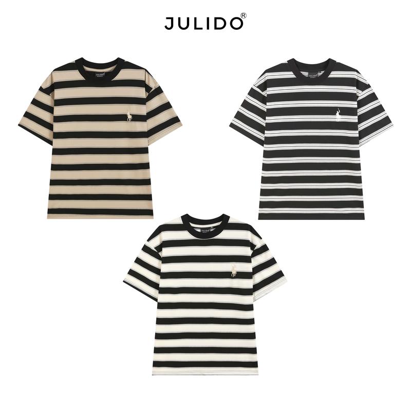 Combo 2 Áo cotton nam nữ JULIDO vải kẻ logo thêu ngựa