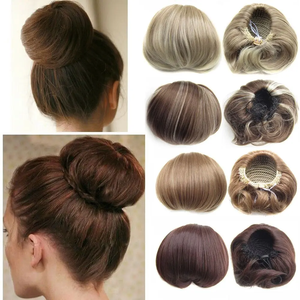 Yearn Woman Hair Ponytail Extensions Synthetic Hair Drawstring Straight Bun Hair Piece Hepburn Head Scrunchie Updo