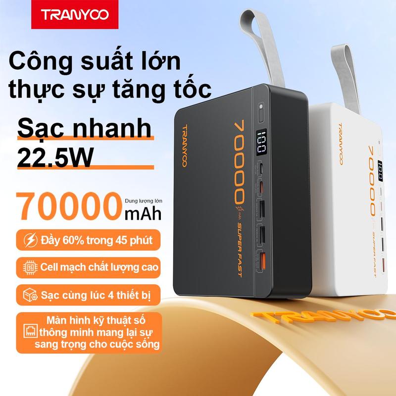 ZHUZHU TRANYOO Sạc Dự Phòng 70000mAh PD22.5W Sạc dự phòng F17 Chính Hãng | Hỗ trợ sạc siêu nhanh | Màn hình LED Heavy Duty power bank Phụ Kiện