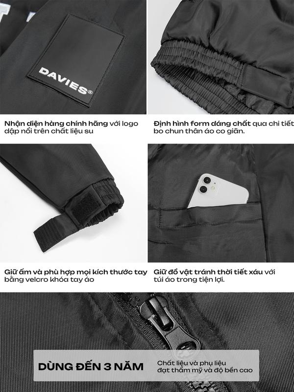 Áo khoác chần bông nam nữ DAVIES thêu nổi màu đen form rộng, dù kháng nước Label Cotton-Padded Jacket local brand 6