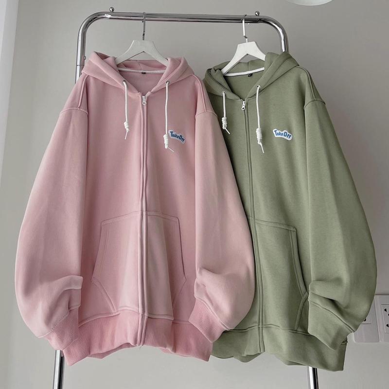 Áo Khoác Women Hoodie Nỉ Form Rộng Kéo Khóa TakeOff Top bán chạy - BingBing