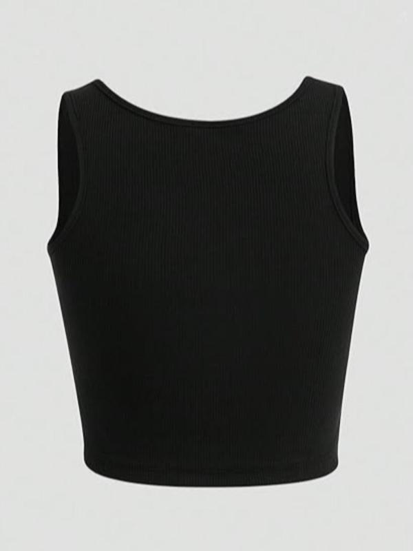 Women's Star & Moon Galaxy Print Ribbed Crop Tank Top, Casual Fashion Scoop Neck Sleeveless Top for Summer, Women's Top for Daily Wear 1