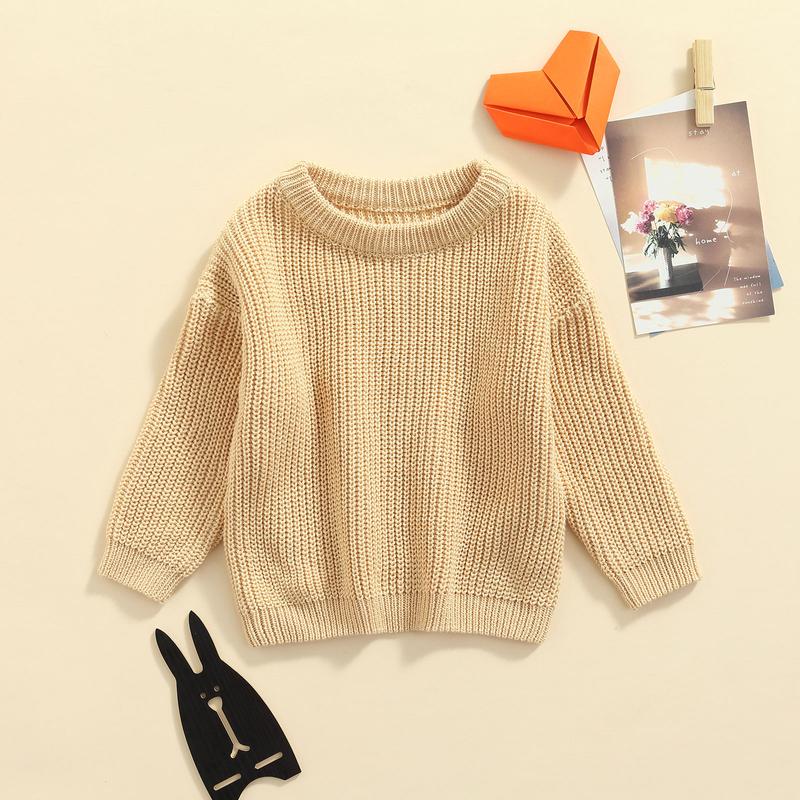 Product Introduction of Baby Solid Color O-neck Sweater Loose Fit Long Sleeve Knitted Pullover for Autumn Winter Casual Clothes 31