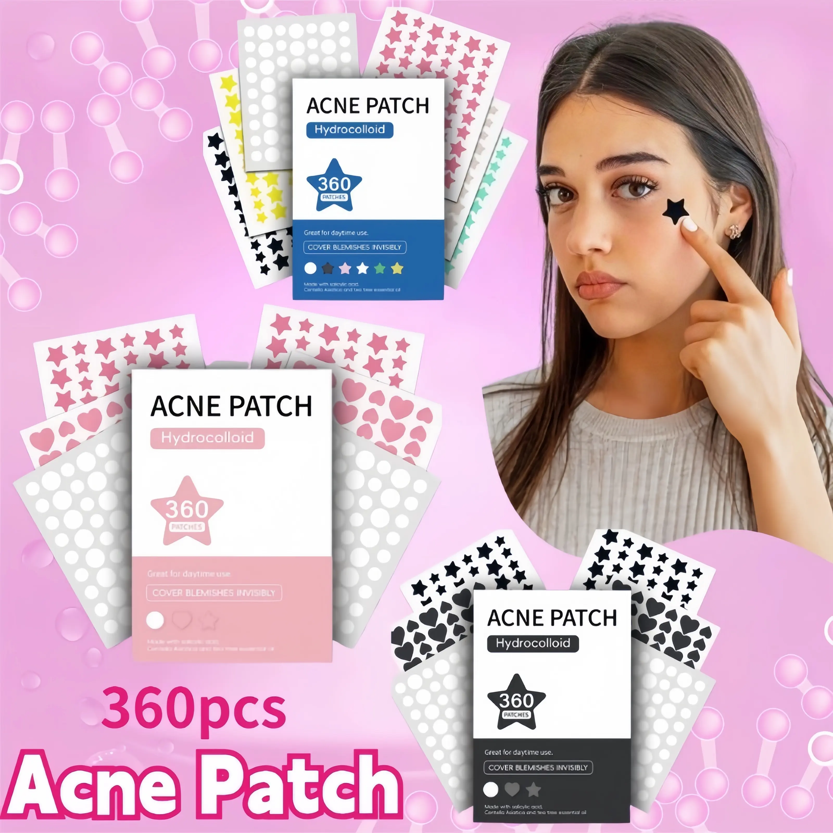 360PCS Star Pimple Patch Waterproof Colorful Cute Invisible Anti-Acne ...