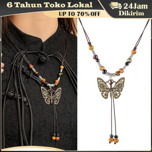 Kalung Manik-manik Amber Fashion Vintage / Kalung Keramik Kupu-kupu / Aksesori Wanita Musim Gugur Dan Musim Dingin