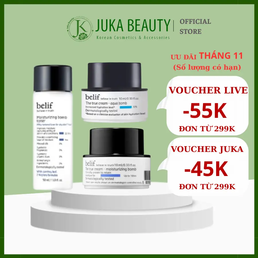 (MINI SIZE) Nước hoa hồng/ Kem dưỡng Belif Moisturizing Toner/ The True Cream Aqua Bo.mb/ Moisturizing Bo.mb