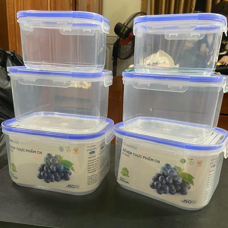 Combo 2 Bộ 6 Hộp đựng thực phẩm hàng cao cấp Việt Nhật 6532 có gioăng, 4 khóa gài kín khí để tủ lạnh nhựa nguyên sinh 2