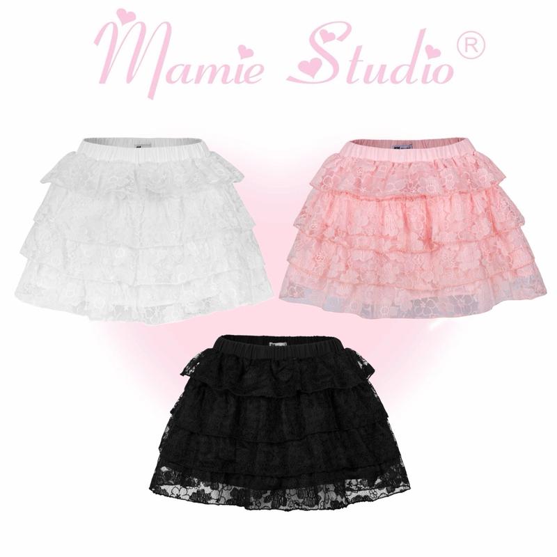 Chân váy Ren xếp tầng Mamie Studio dáng ngắn, váy xoè bồng bềnh, có quần bảo hộ.