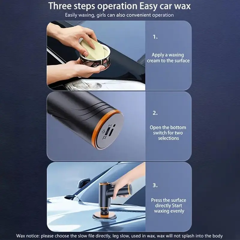 Portable Car Polisher, Rechargeable Handheld Cordless Car Polishing Machine, Car Detailing Tool for Easily Waxing and Polishing 7