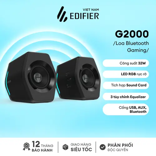 Bộ loa máy tính Bluetooth EDIFIER G2000 Đèn led RGB - Công suất 32W Kèm cổng kết nối USB/ AUX - Hàng chính hãng Bảo hành 15 tháng