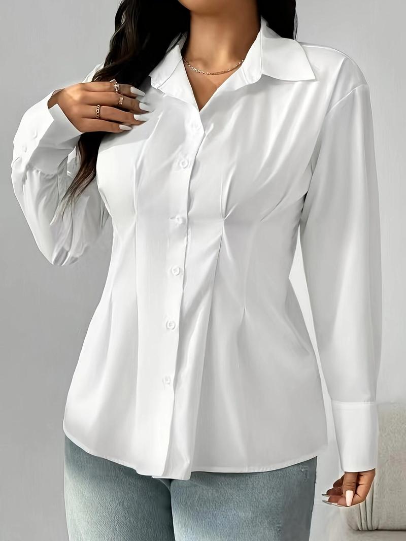 Product Introduction of Women's Plain Shirt, Elegant Casual Button Blouse Top for Daily Wear, Ladies Clothes for All Seasons 3