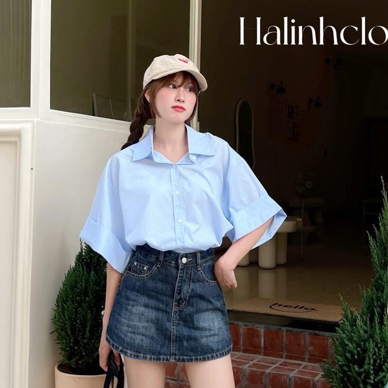 Áo sơ mi nữ cộc tay form to rộng chất vải thô lụa mềm M134