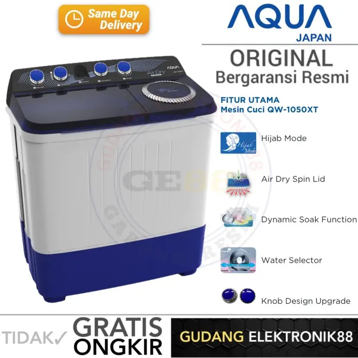 Mesin Cuci Aqua 2 Tabung Top Loading 10 Kg QW-1050XT AQUA - QW-750XT 0