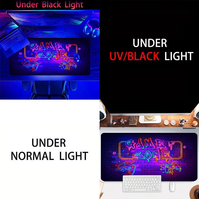 Product Introduction of Game Pattern UV Black Light Desktop Decorative Mat, 1 Count Creative Desktop Gaming Mouse Pad, UV Reaction Desktop Decoration Mat for Home Office 8