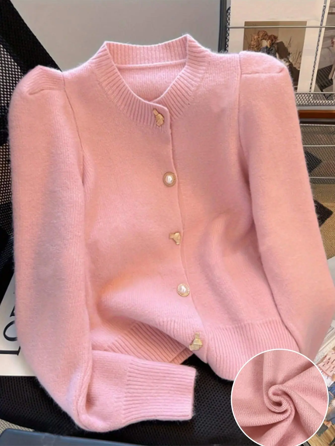 Women's Solid Color Button Front Cardigan, Elegant Fashion Long Sleeve Round Neck Knitwear for Daily Outdoor Wear, Women Knitwear for Fall & Winter