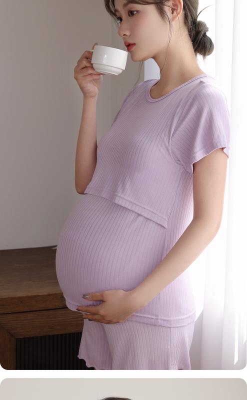 Product Introduction of Breastfeeding short sleeved shorts set, pregnant women's pajamas, summer thin design, postpartum home clothes, two-piece set, nursing clothes, confinement clothes 18