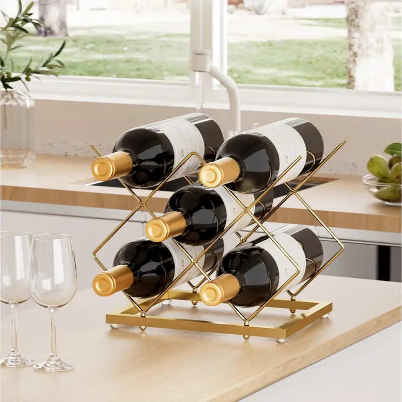 Local shipping-Deco Small Wine Rack 5 Bottle Holder - Modern Metal Wire Wine Storage for Countertop Table Top Coffee Bar Kitchen (Black) 7