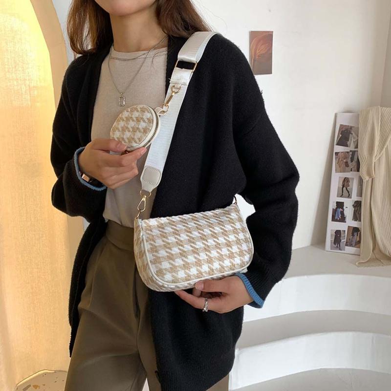 Product Introduction of Stylish Retro Travel Large capacity Adjustable Strap Composite Bags Mini Round Purse Messenger Bag Plaid Print Shoulder Bag Women Crossbody Bag 13