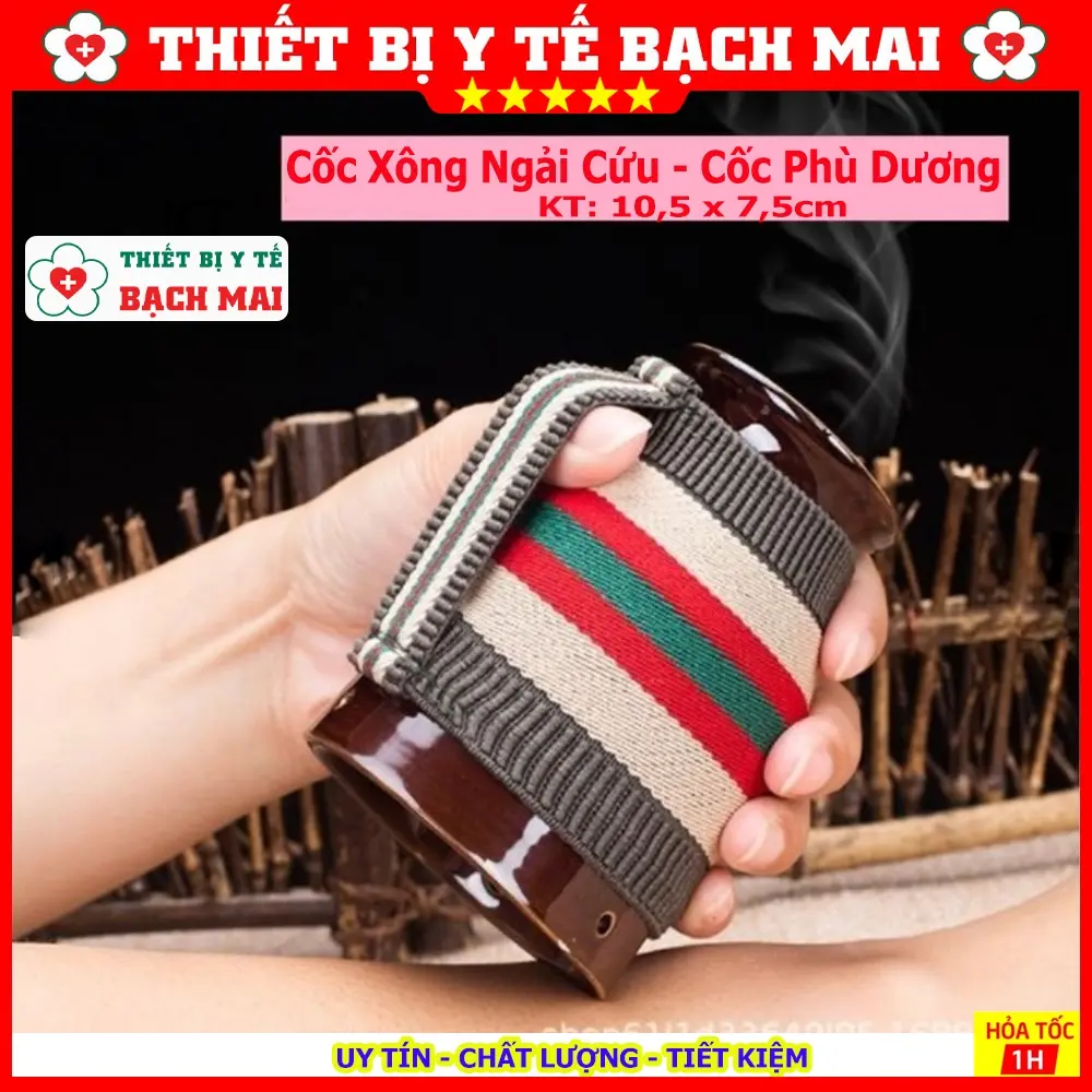Cốc Xông Ngải Cứu, Cốc Phù Dương Trị Liệu Giác Hơi, Cạo Gió, Đả Thông Kinh Lạc [Tặng Bao Vải Thổ Cẩm Chống Nóng]