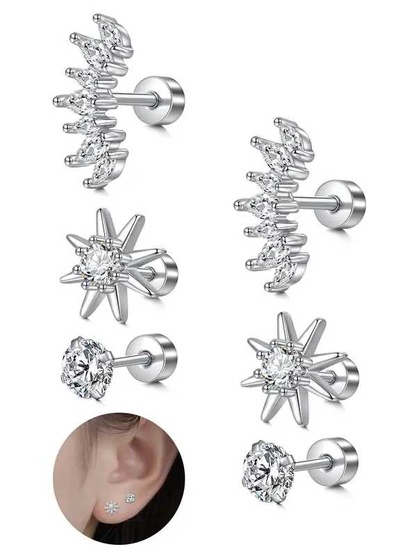 Artificial Zircon Decor Stud Earrings, Elegant Stud Earrings for Women & Girls, Fashion Jewelry for Party, Daily Clothing Decor, Trendy Jewelry for Birthday Gift 2
