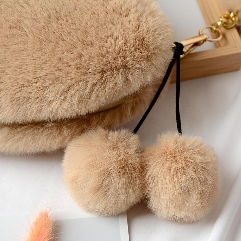 Product Introduction of Women Messenger Bag Cute Heart Shaped Shoulder Bag Fluffy Chain Soft Fashion Crossbody Handbag 27