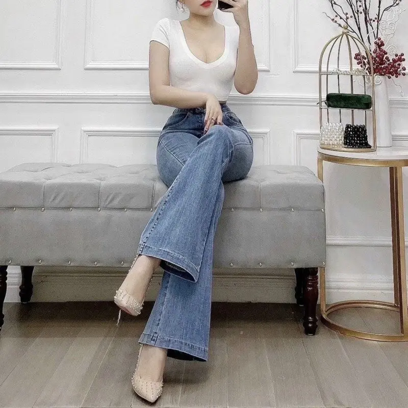QUẦN LOE CẠP CAO MẶC ÔM V3 THIẾT KẾ MAY GẤU 3CM 2