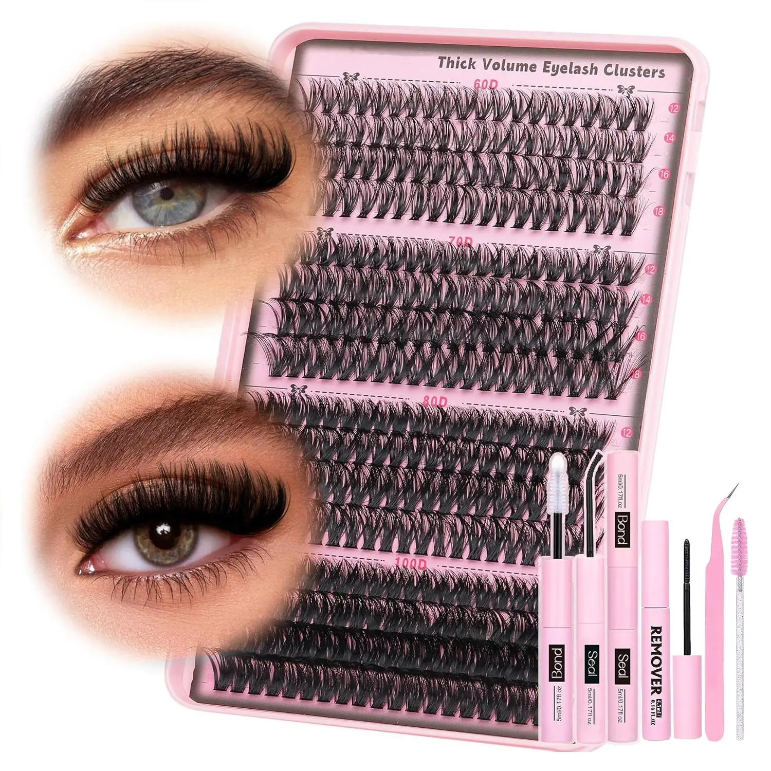 Individual False Eyelashes with Eyelash Glue & Tweezers & Brush & Lash Remover & Brush, 1 Box Natural Look Eyelash Extensions, Self Grafting Eyelash Clusters, Valentine's Day Gift, Stocking Fillers, Gift for Women
