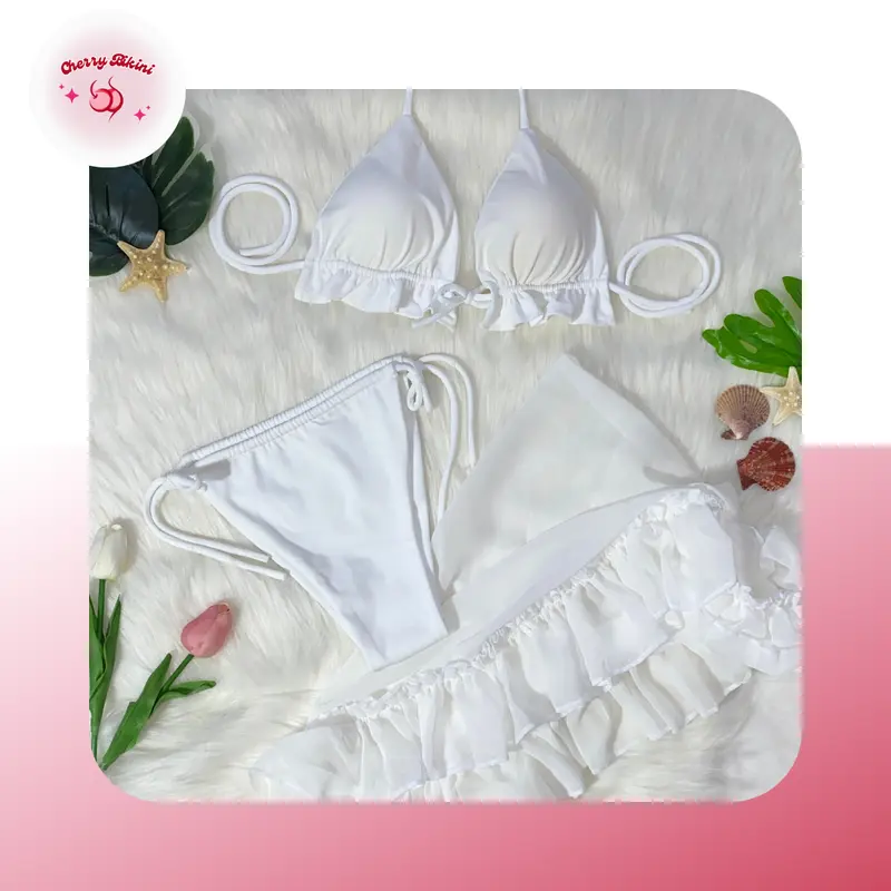 Cherry Bikini M303 - Set Đồ Bơi 3 Món (Áo, Quần, Khăn Choàng) - Mẫu Bèo Nhún, Xếp Ly Bikini Sang Đẹp Cho Nữ (5 Màu) 2