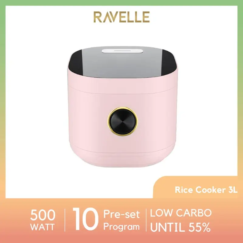 Ravelle Rice Cooker Rendah Gula 3 Liter (1,2 Liter Beras) - Digital Low Carbo Rice Cooker 1