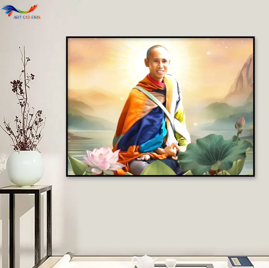 20x30cm- Tranh gỗ tráng gương Sư Thầy Minh Tuệ- Tranh treo tường Phật Giáo- Bo viền cao cấp