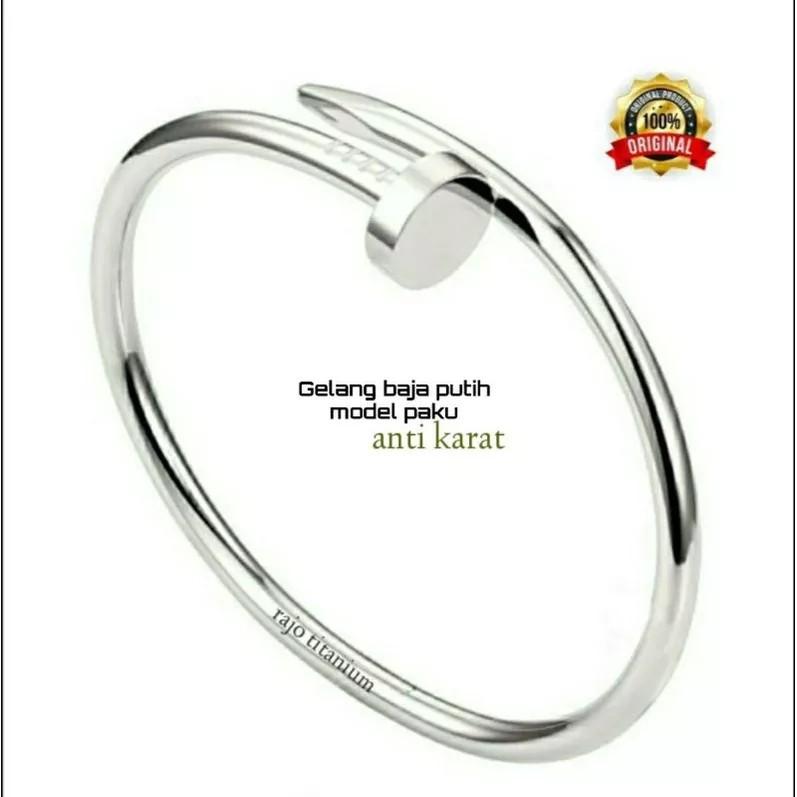 GELANG TITANIUM STAINLESSTEEL MONEL MODEL PAKU PRIA WANITA ANTI KARAT TIDAK LUNTUR Putih Bracelets