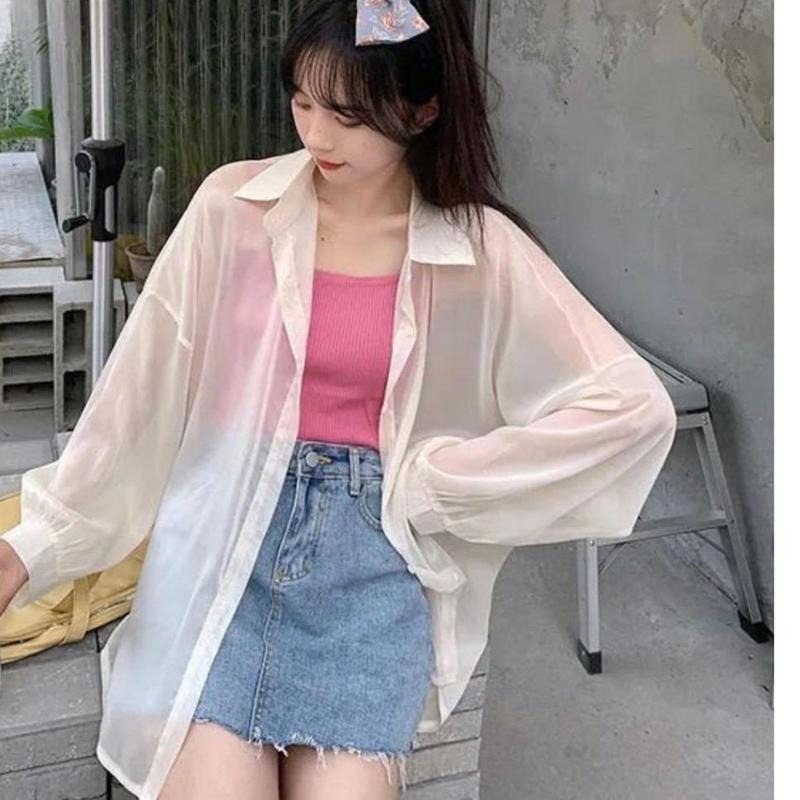 Áo sơ mi voan tơ lụa Nữ mềm mỏng đi biển xuyên thấu vải mềm mặc khoác ngoài xinh ĐẬU BIGSIZE -SM VOAN