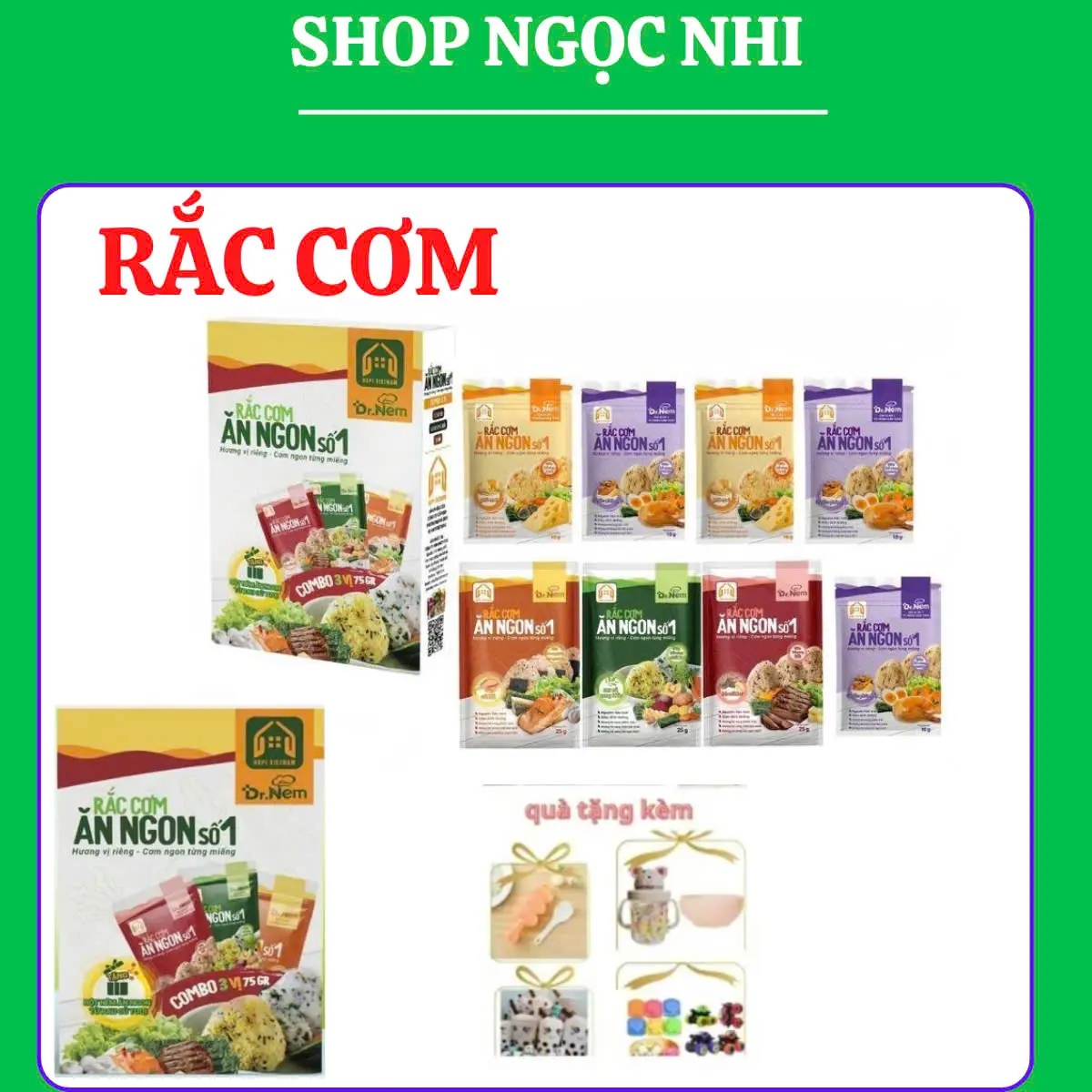 Thực Phẩm Rắc Cơm Ăn Ngon Dr.Nem  7 gói - gồm 3 gói 25gr tặng kèm 4 gói rắc cơm gia vị 10gr