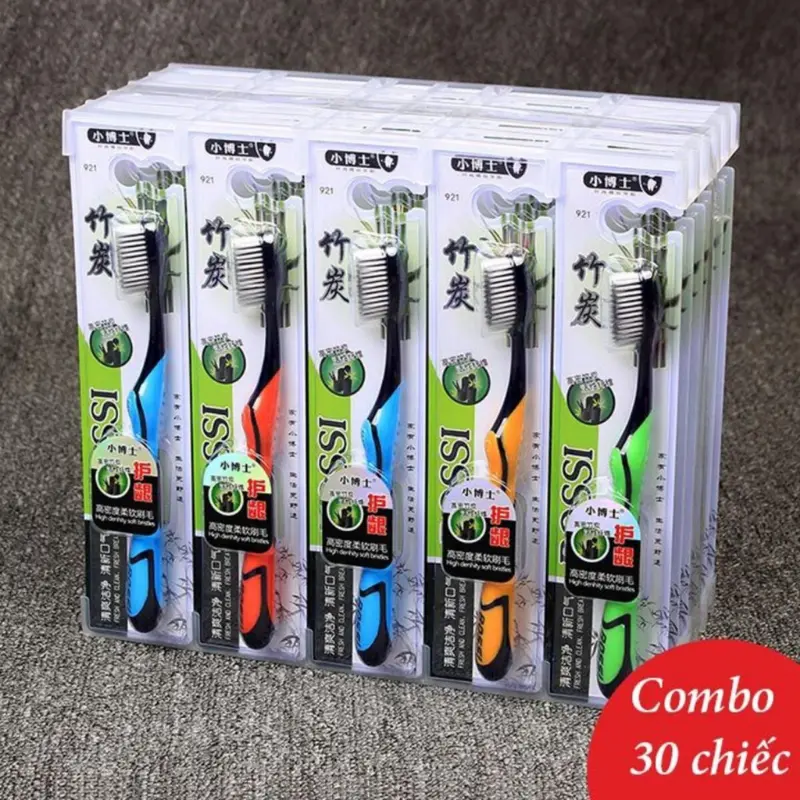 {0522}   Hộp 30 cái Bàn Chải Đánh Răng Than Tre Hoạt Tính Bossi Hàn Quốc - Hàng loại 1