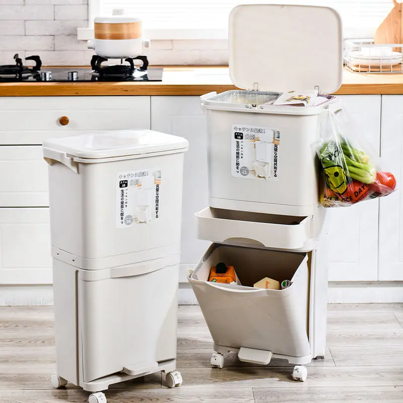 Double garbage classification with inner bucket, household large double-layer dry wet separation, kitchen waste, foot pedal press type