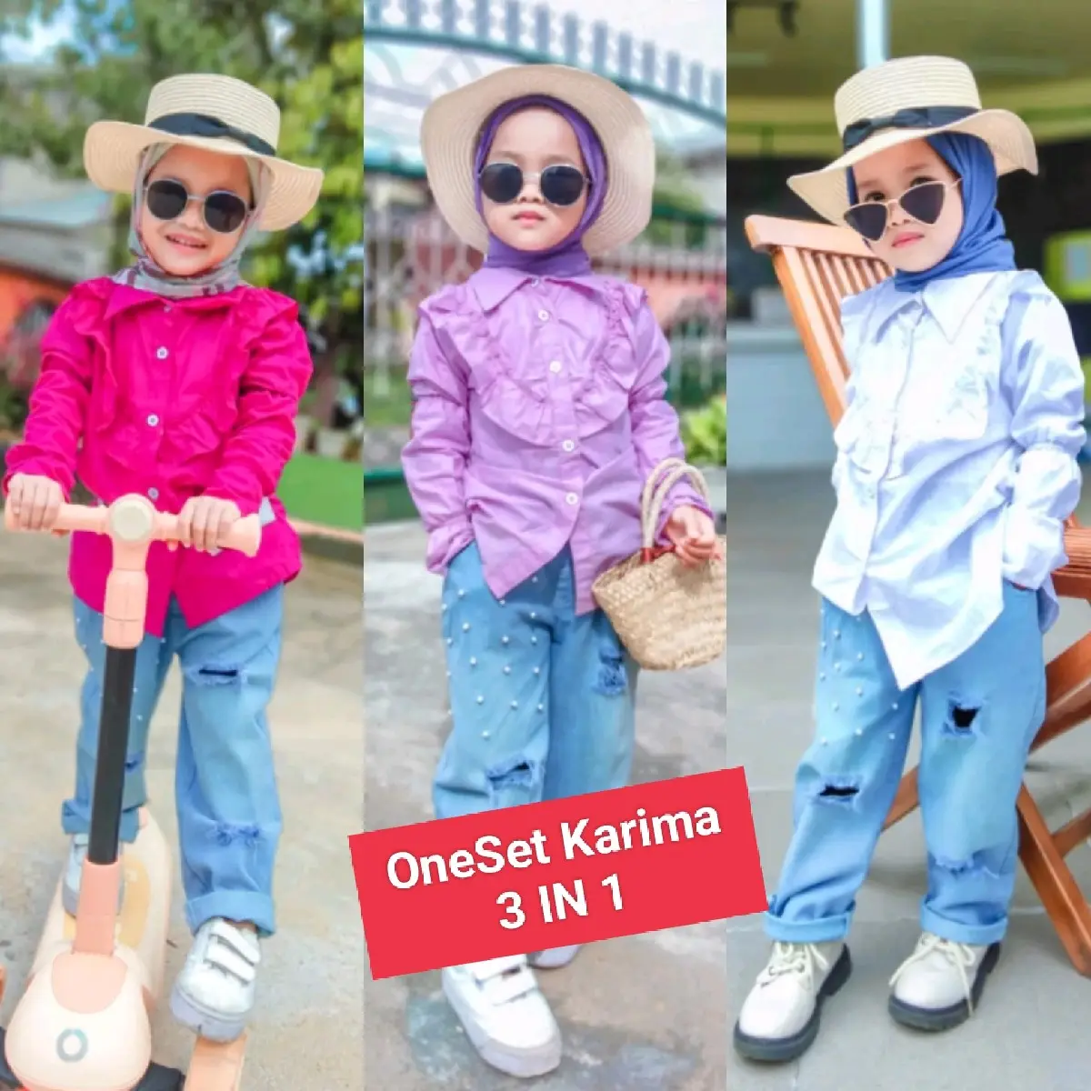 ONESET KARIMA SETELAN ANAK PEREMPUAN 1 TAHUN-7 TAHUN celana katun panjang  baju Parsel