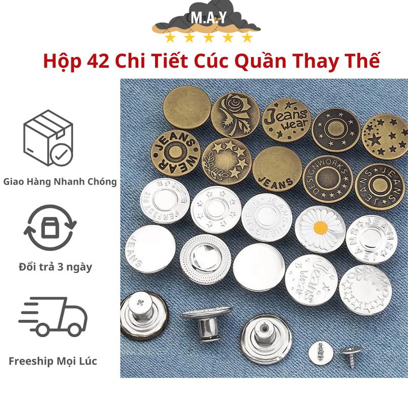 Product Introduction of Hộp 42 Chi Tiết Cúc Quần Thay Thế, Bộ Vít Cúc Quần Dễ Dàng Lắp Đặt, Có Thể Tháo Rời Phù Hợp Quần Jean, Quần Vải 28
