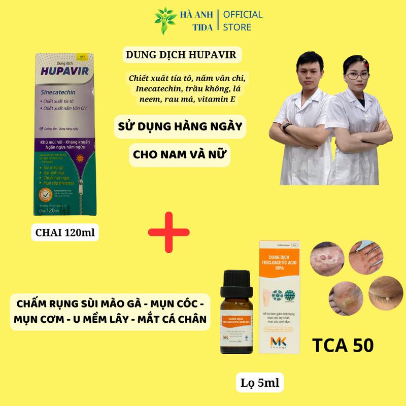 [Che tên] Combo Dung Dịch Chấm và Dung dịch vệ sinh Hupavir Sinecatechin Clean lọ 120ml rửa vệ sinh hàng ngày hỗ trợ herpes, chuỗi hạt ngọc, sùi mào gà, gai dành cho cả nam và nữ