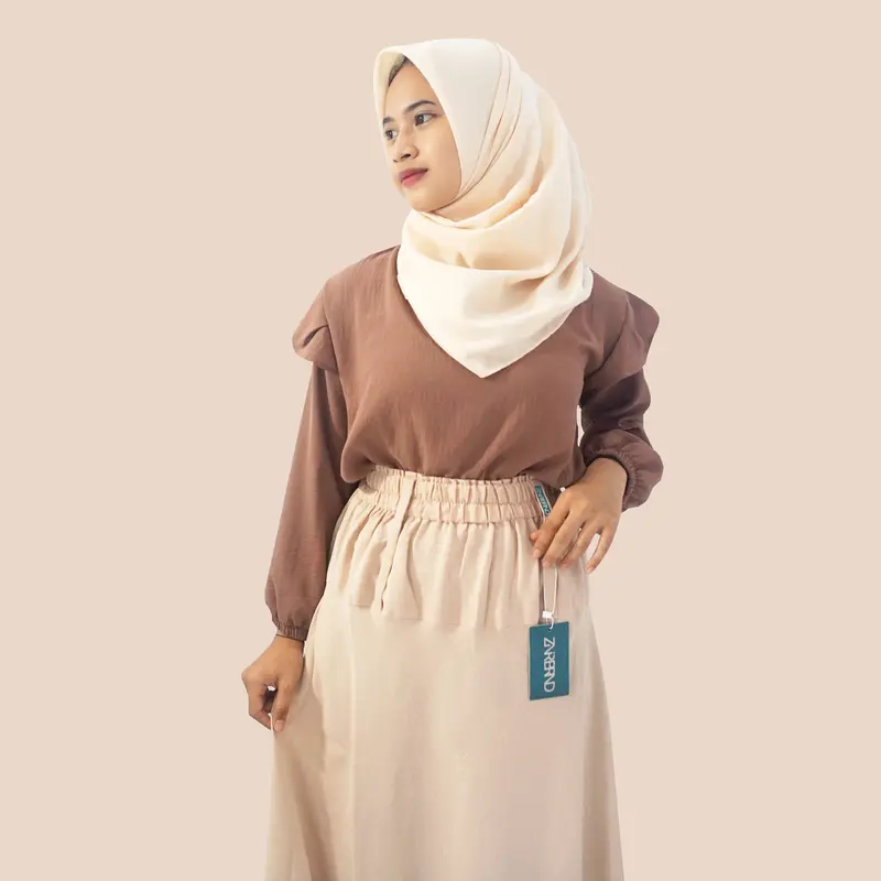ZNRBRND Rok Panjang Wanita Premium Umbrella Katun A-Line Hitam Karet Muslim 0