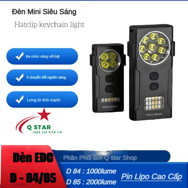 Đèn Pin Mini EDC Đa Năng Siêu Sáng D85 Sáng Đạt 2000lume Pin Lipo 2000mah Có Nam Châm Khuy Cài Và Sáng Cob