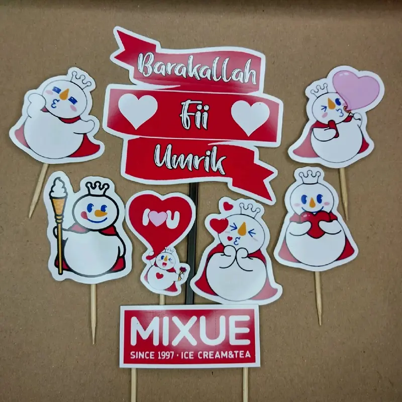 cake topper mixue (1 set siap pakai) Topper Kue Ulang tahun Hiasan ...