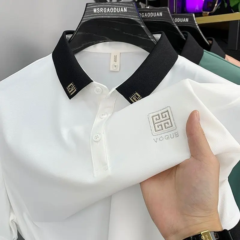Áo Thun Nam ngắn Tay Mùa hè, 100% Cotton, Cao Cấp, Màu Trơn Áo Polo, Giá Cả Phải Chăng, Sang Trọng, Có Kim Cương Giả, Ve Áo, Dáng Rộng Vừa Vặn, Áo Dễ Phối Đồ