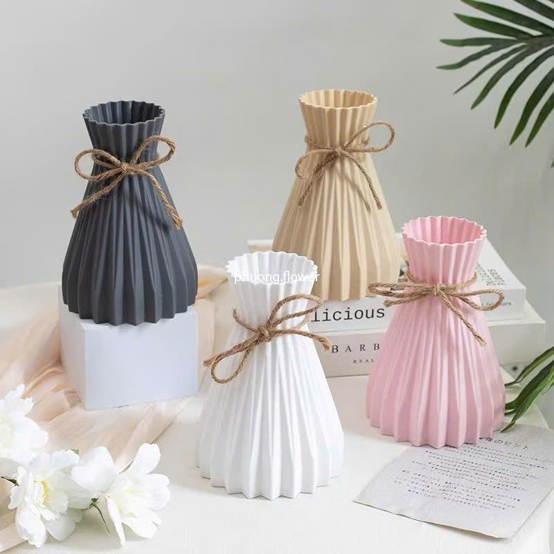 PTG- Lọ hoa nhựa dáng Origami giả gốm phong cách Bắc Âu decor bàn làm việc,