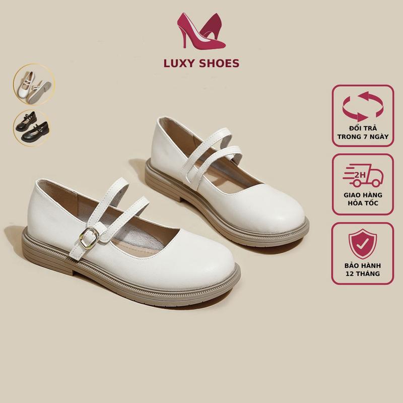 Giày búp bê nữ Lolita đế bằng có quai da mềm cá tính LuxyShoes LX24
