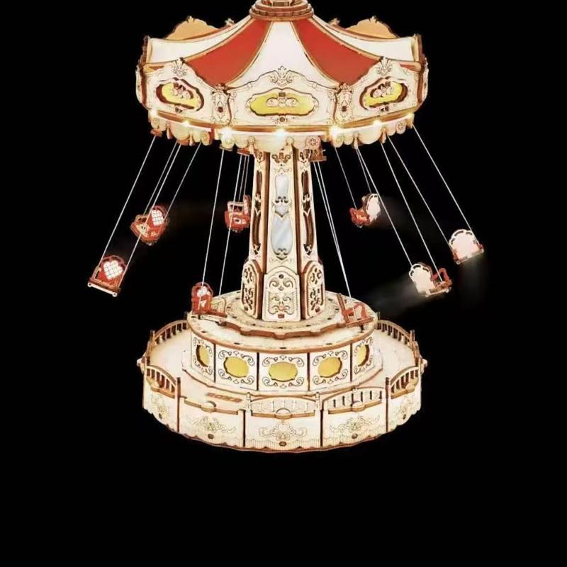 Product Introduction of Music Box Puzzle Aerial Flying Chair DIY Handmade Model Building Blocks 3D Puzzle Model Wooden Toy Driving Assembly 12