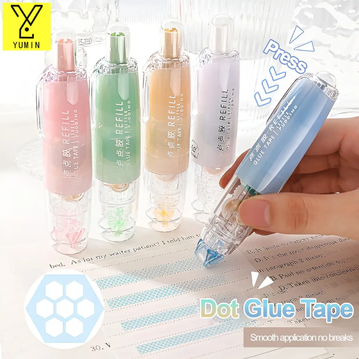 Tape Roller Refillable Adhesive 5m*6mm Cute Double Sided Glue Tape Dot Glue Pen Pita pembetulan