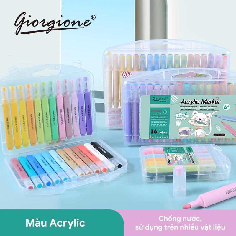 Bộ màu Acrylic Marker Giorgione 12 24 36 48 Màu Pastel chống trôi thấm nước dùng để vẽ vải giày tường giấy da ly bộ màu đầu nhọn marker gốc