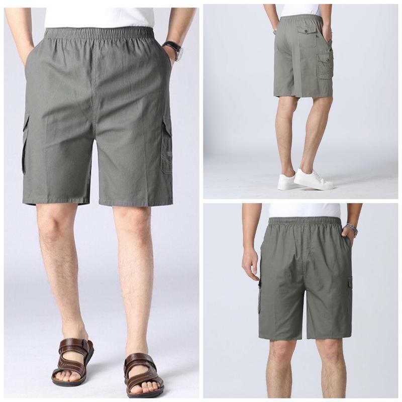 Quần Short Ngố Thô Kaki Mềm Cạp Chun Túi Hộp Dành Cho Nam Trung Niên