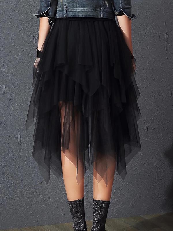 Women's Asymmetrical Hem Tiered Layer Tulle Skirt, Elegant High Waist Midi Skirt for Party Holiday Vacation, Ladies Summer Clothes, Fashion Outfit for Summer Valentine's Day, gift 2